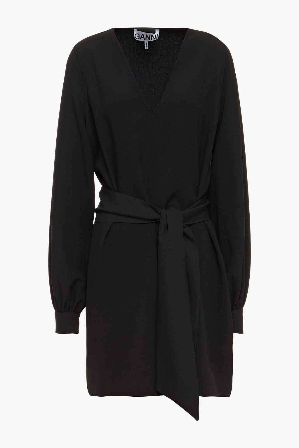 Black Belted crepe mini dress | GANNI | THE OUTNET