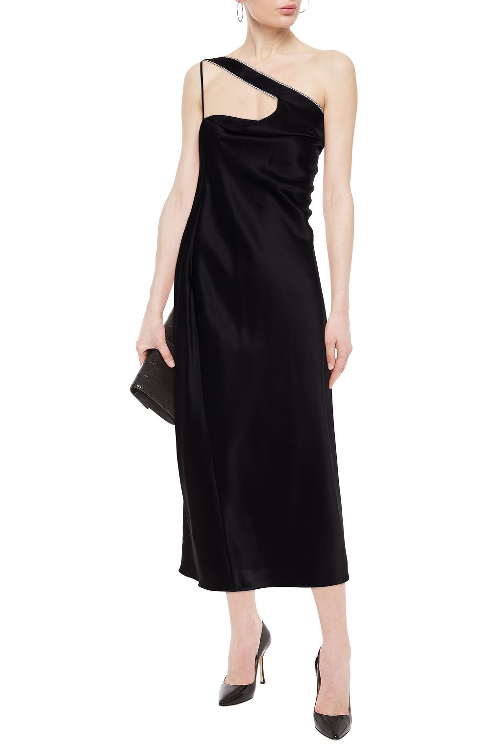 MICHELLE MASON Draped crystal-embellished silk-charmeuse midi dress