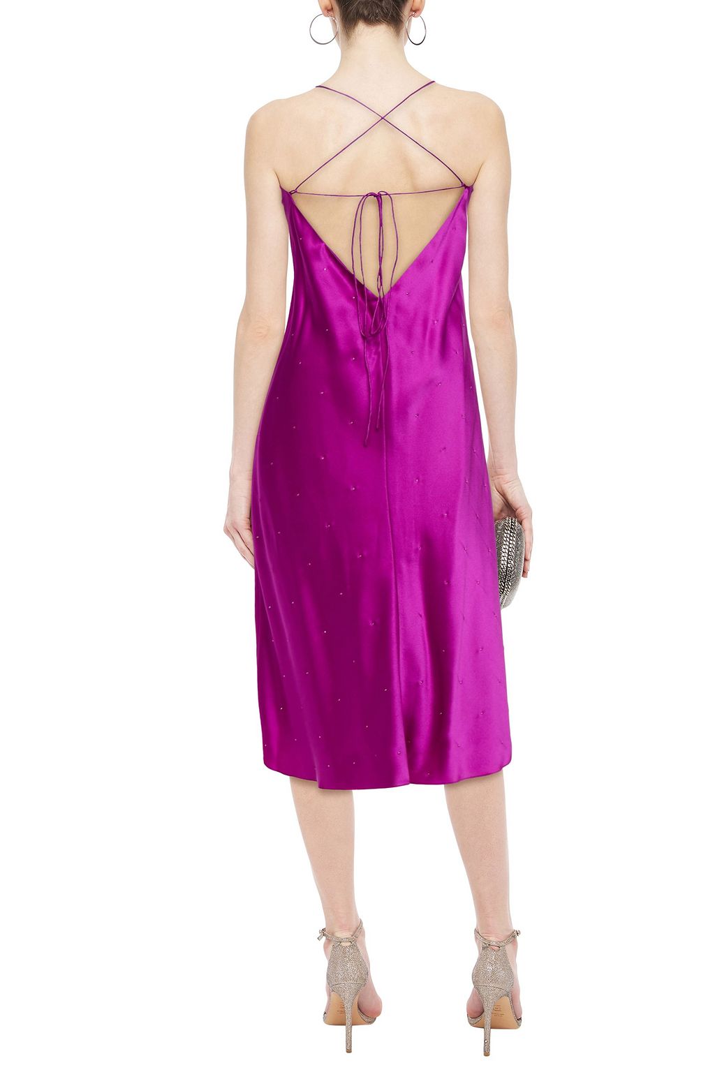 MICHELLE MASON Crystal-embellished silk-charmeuse midi slip dress