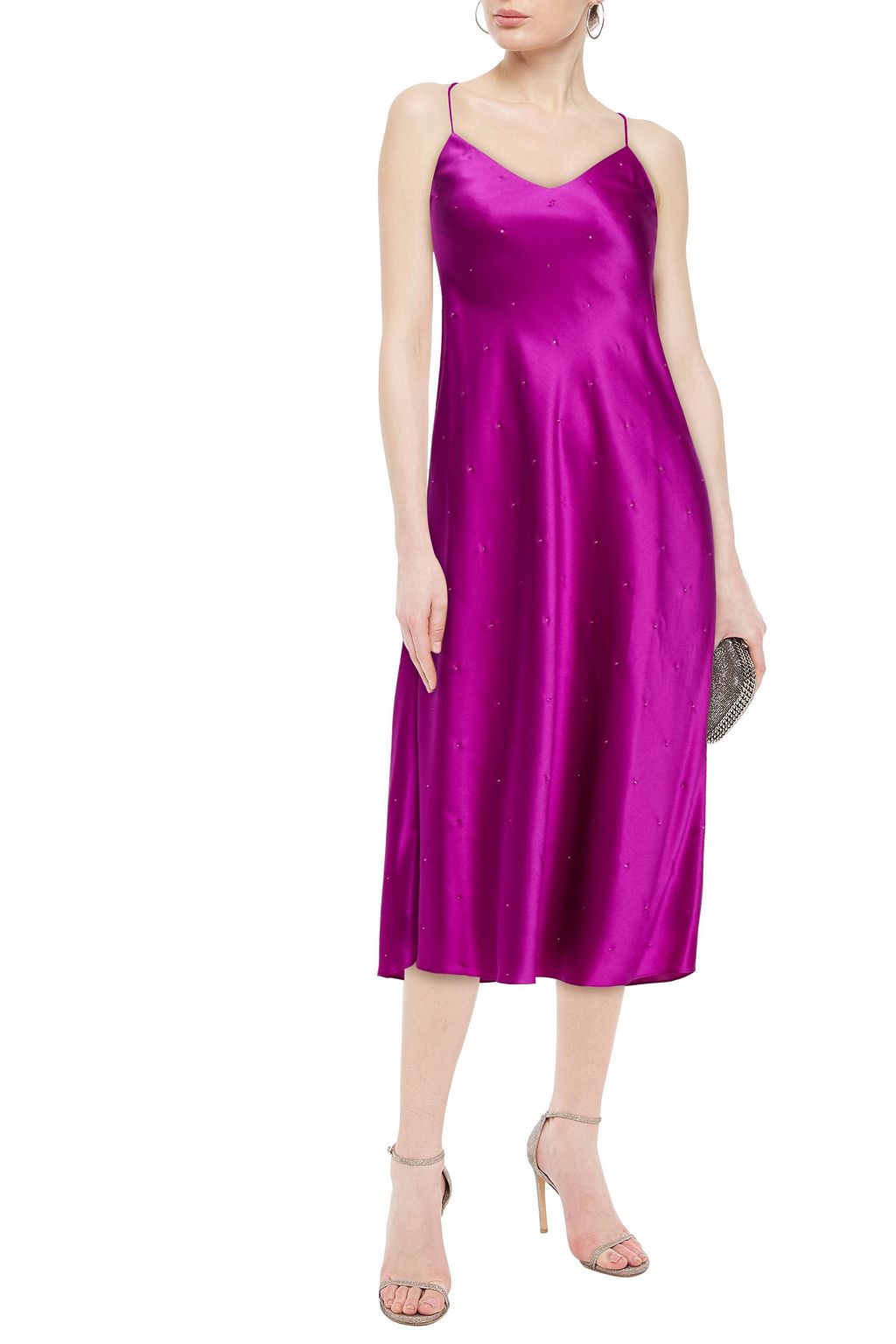 MICHELLE MASON Crystal-embellished silk-charmeuse midi slip dress
