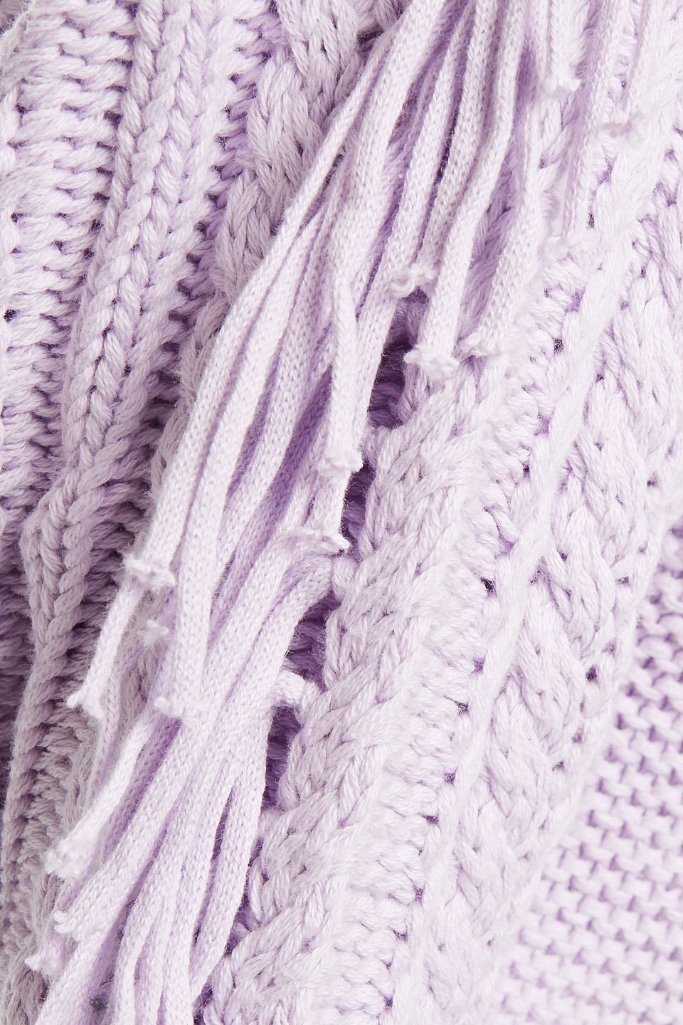 Charli Daphne Fringed Ribbed And Cable-knit Cotton Jumper In Neutrals