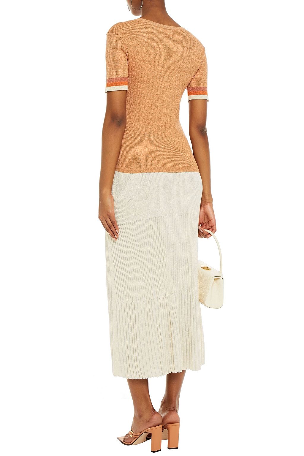 CHARLI Lexie metallic ribbed-knit midi skirt