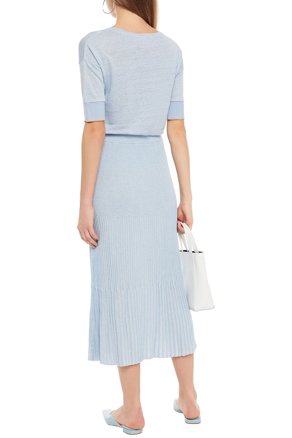 CHARLI Lexie metallic ribbed-knit midi skirt