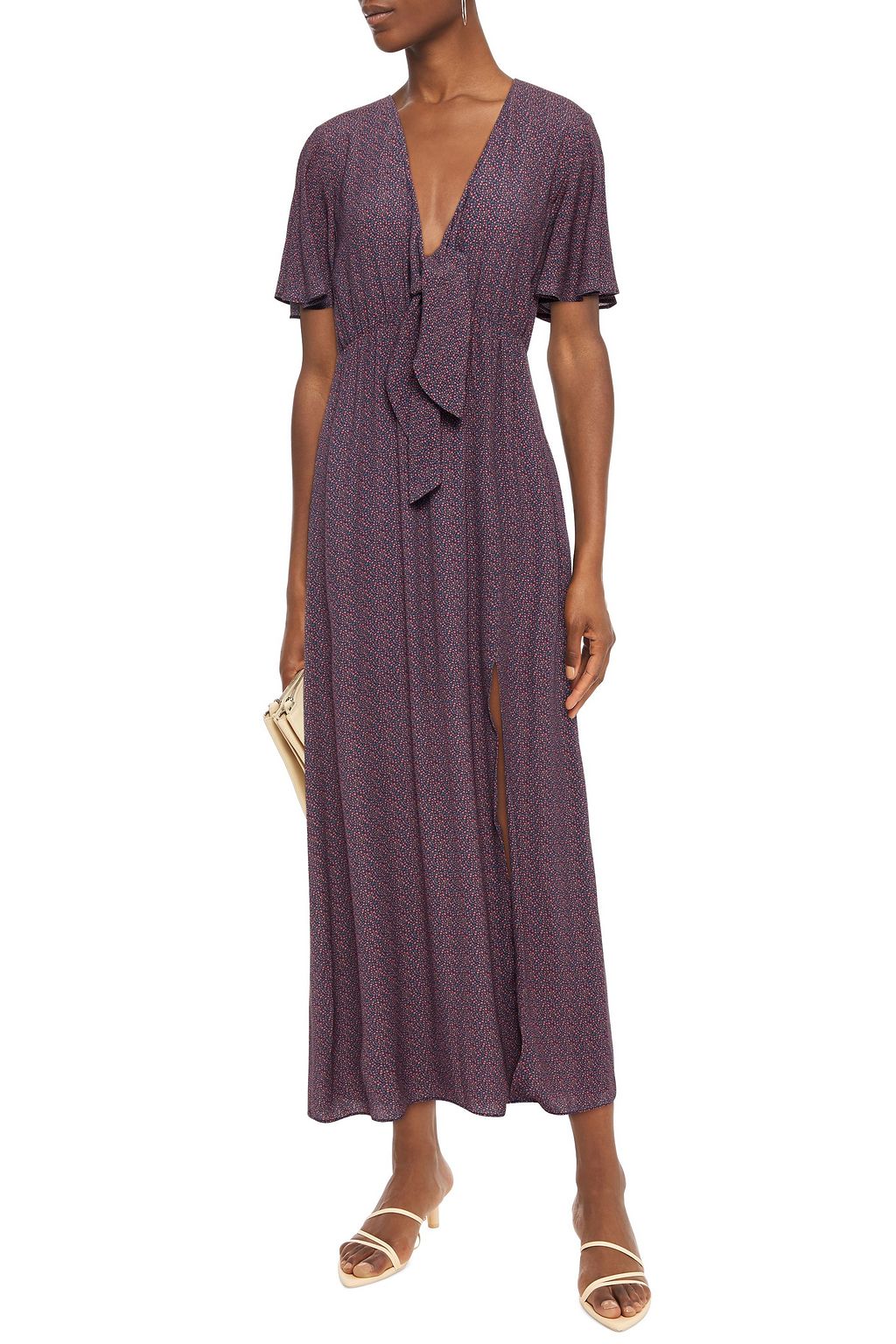 CHARLI Svea knotted floral-print crepe maxi dress