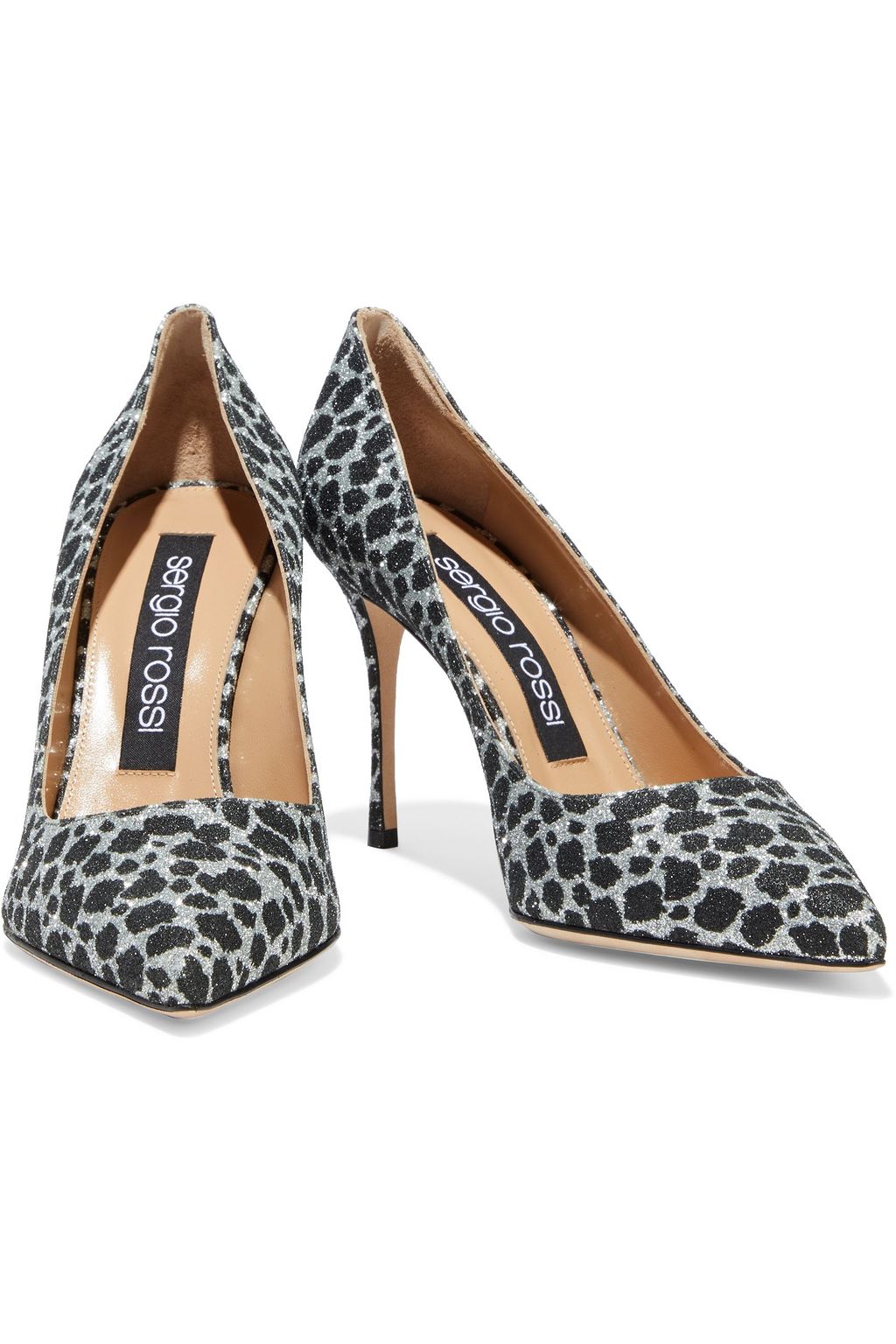 SERGIO ROSSI Godiva glittered leopard-print woven pumps