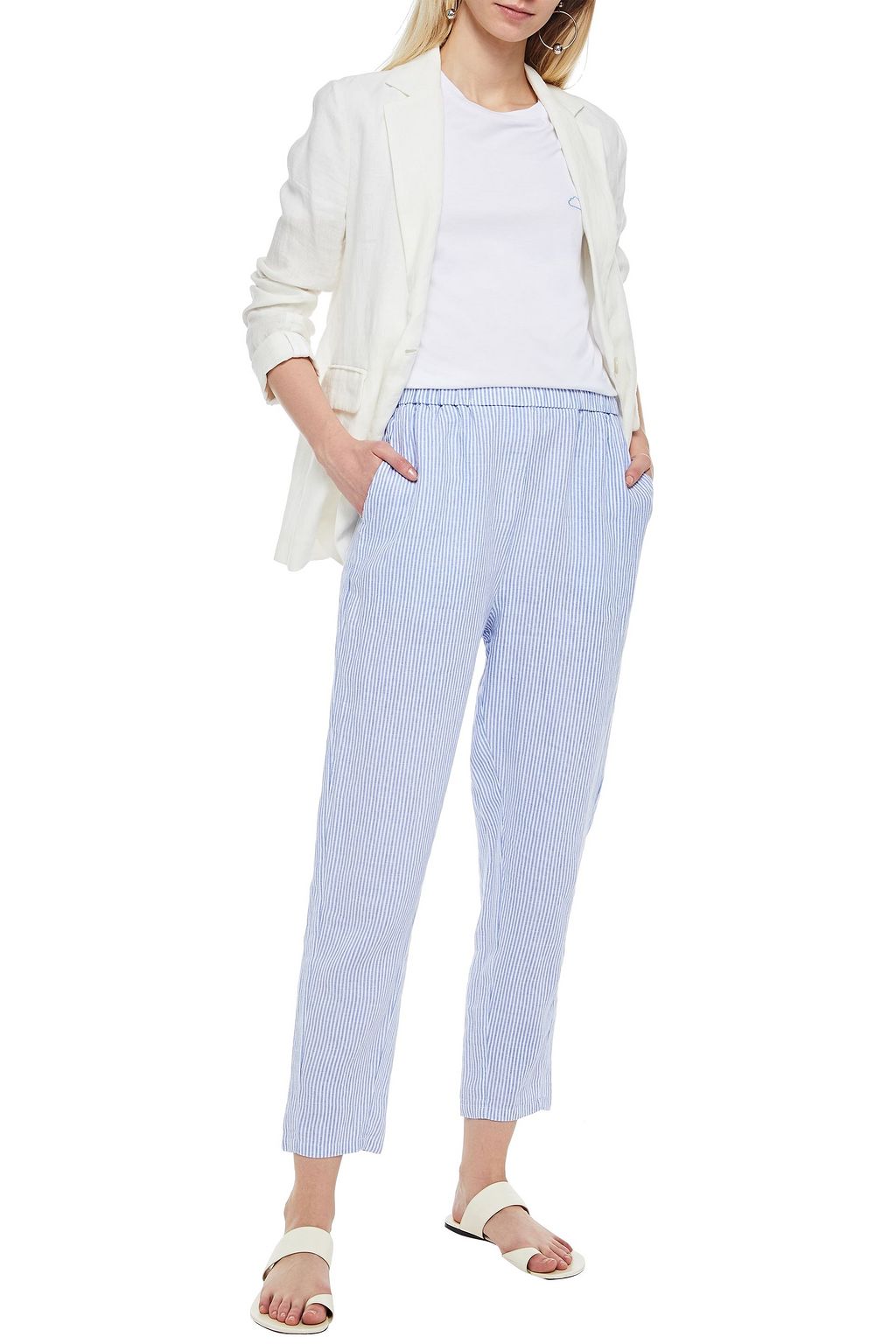 AMERICAN VINTAGE Mukadance gathered striped linen tapered pants