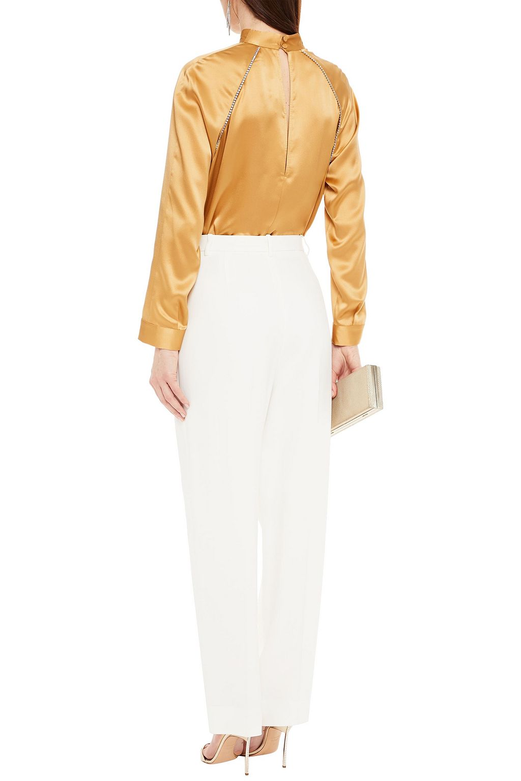 MICHELLE MASON Crystal-trimmed silk-charmeuse blouse