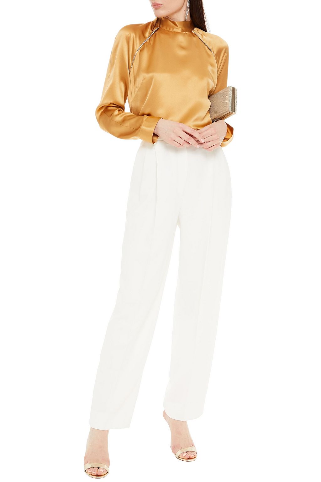MICHELLE MASON Crystal-trimmed silk-charmeuse blouse