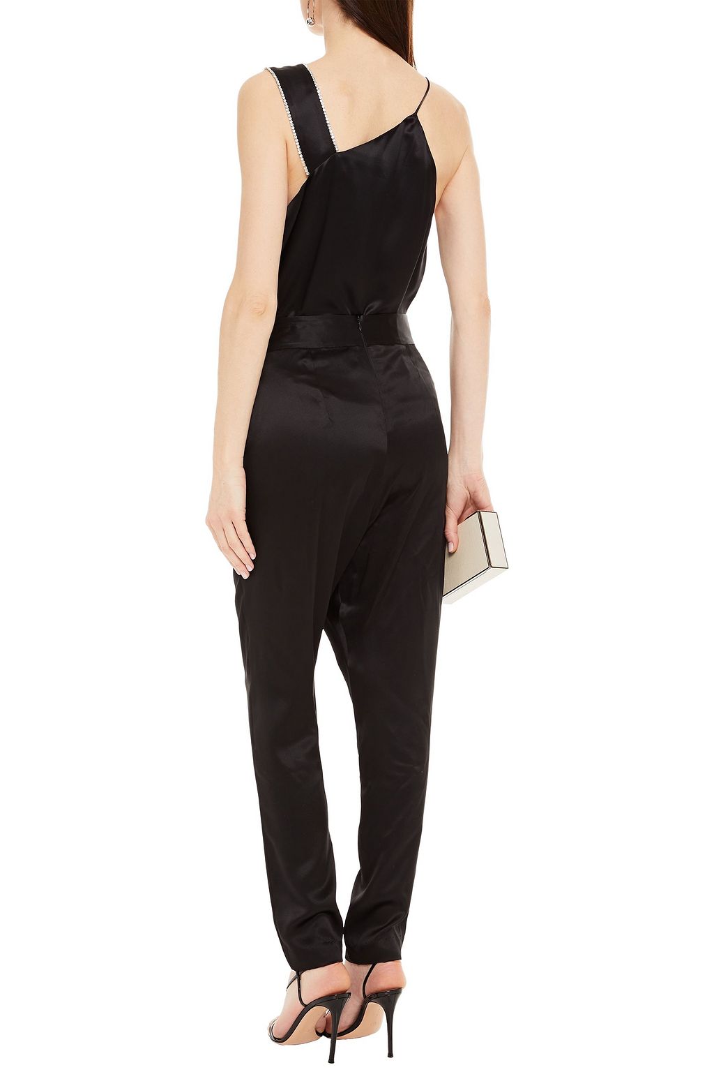MICHELLE MASON Asymmetric crystal-trimmed silk-charmeuse camisole