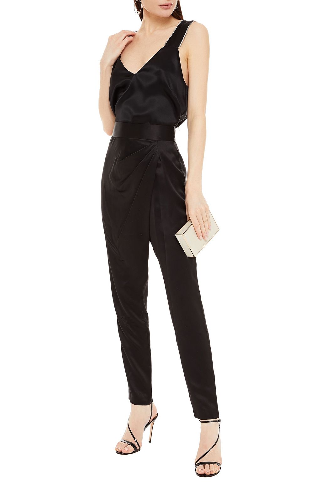 MICHELLE MASON Asymmetric crystal-trimmed silk-charmeuse camisole