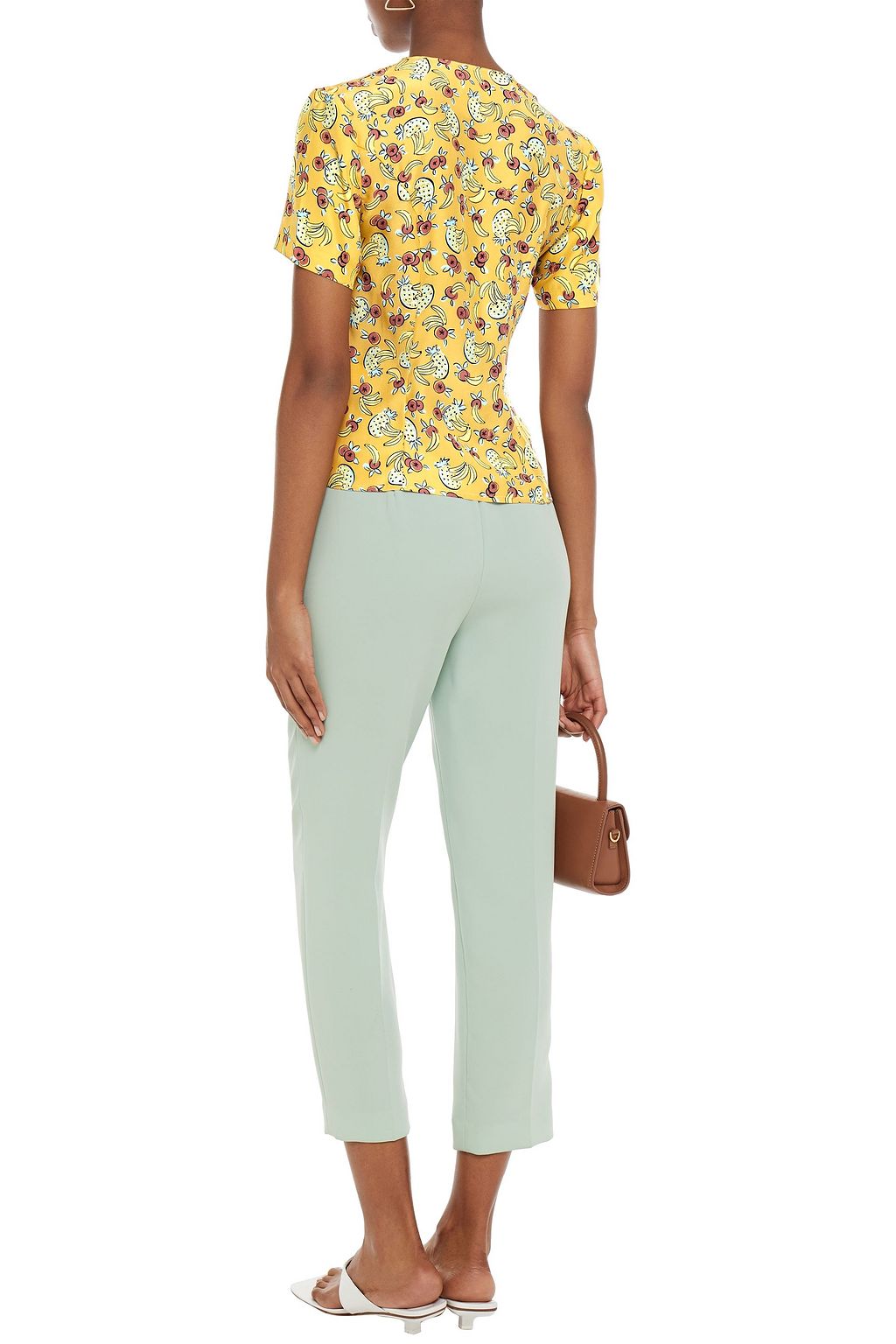 HVN Dylan pleated printed silk-satin crepe shirt