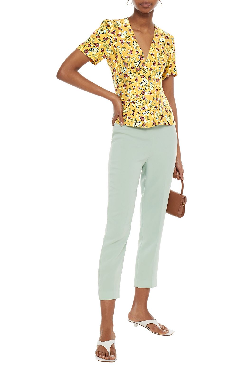 HVN Dylan pleated printed silk-satin crepe shirt