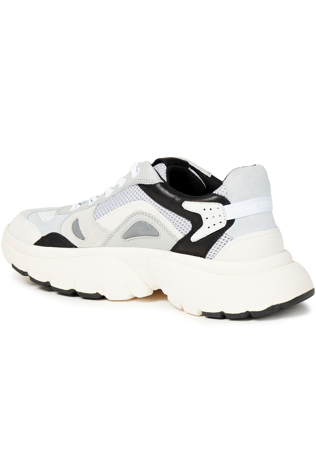 MAJE Paneled leather, mesh and suede sneakers