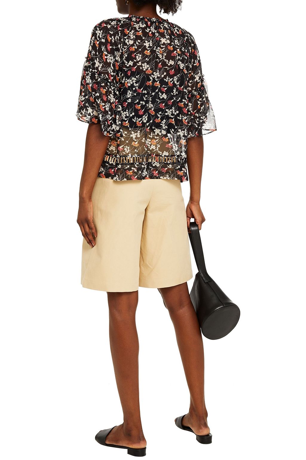 JOIE Imani lattice-trimmed floral-print silk-crepon top