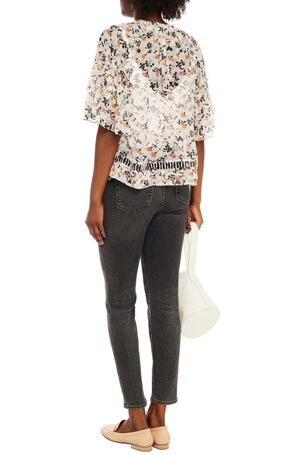 JOIE Imani lattice-trimmed floral-print silk-crepon top