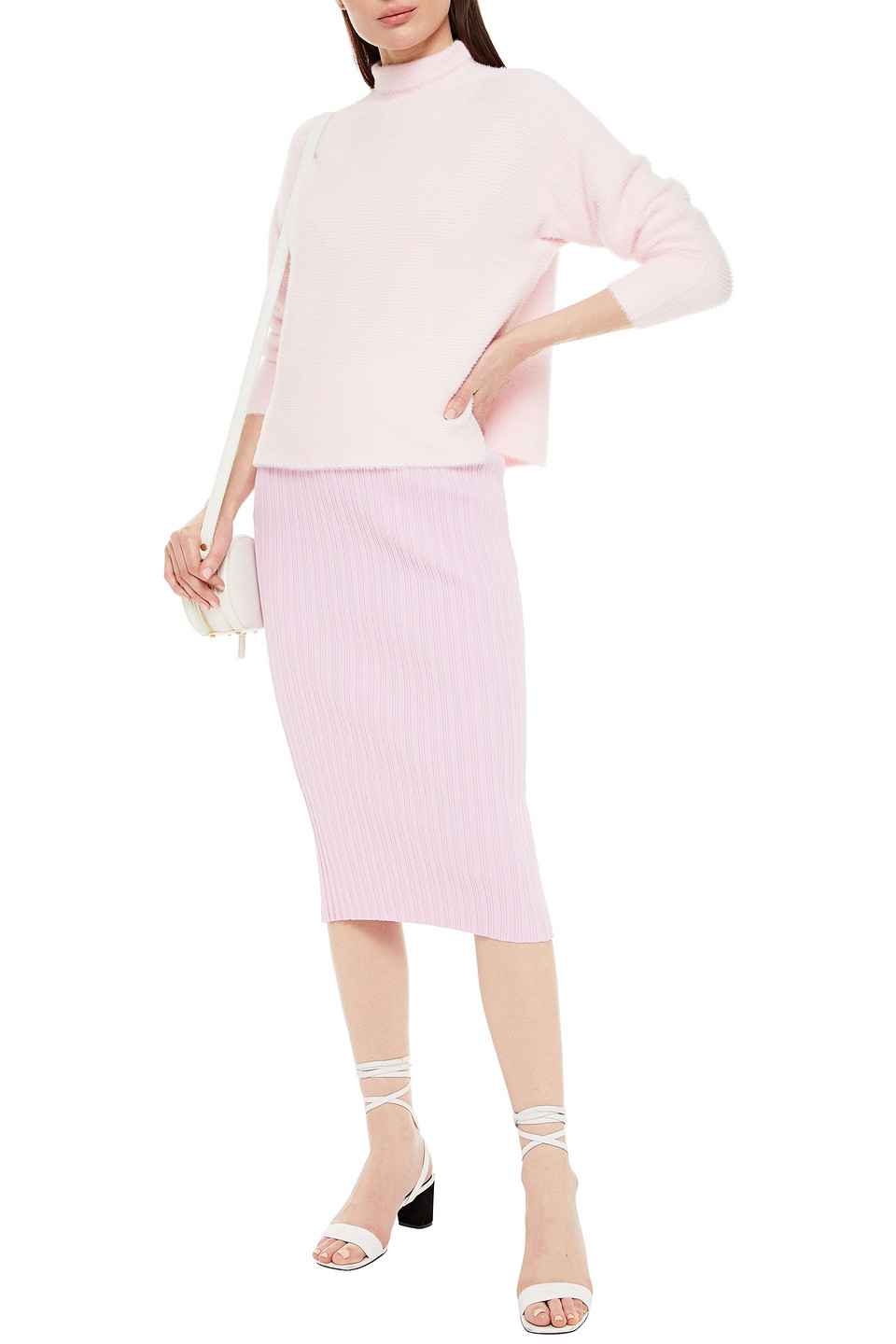 Michelle Mason Brushed Ribbed-knit Turtleneck Jumper In Baby Pink