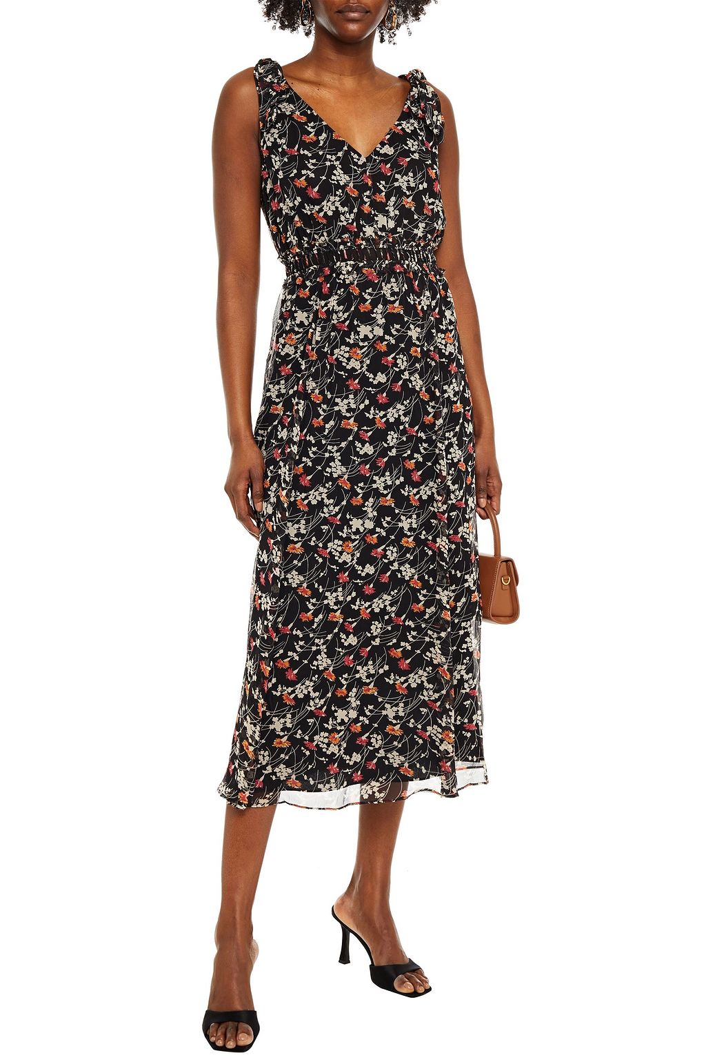 JOIE Huntlie knotted floral-print silk-georgette midi dress