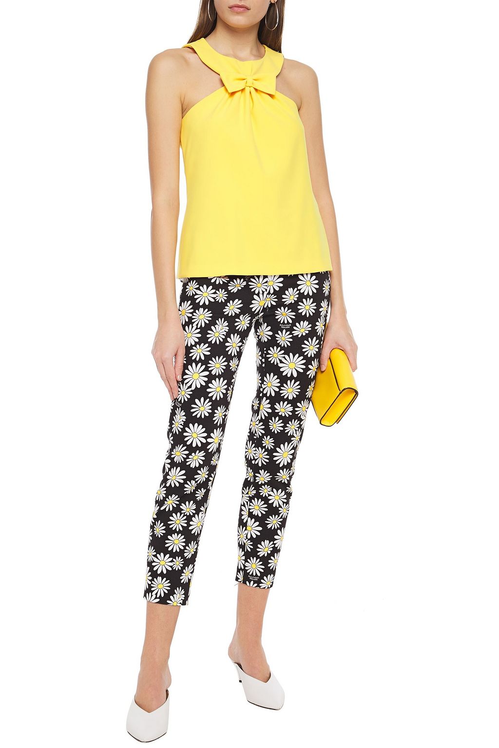 BOUTIQUE MOSCHINO Cropped floral-print cotton-blend slim-leg pants