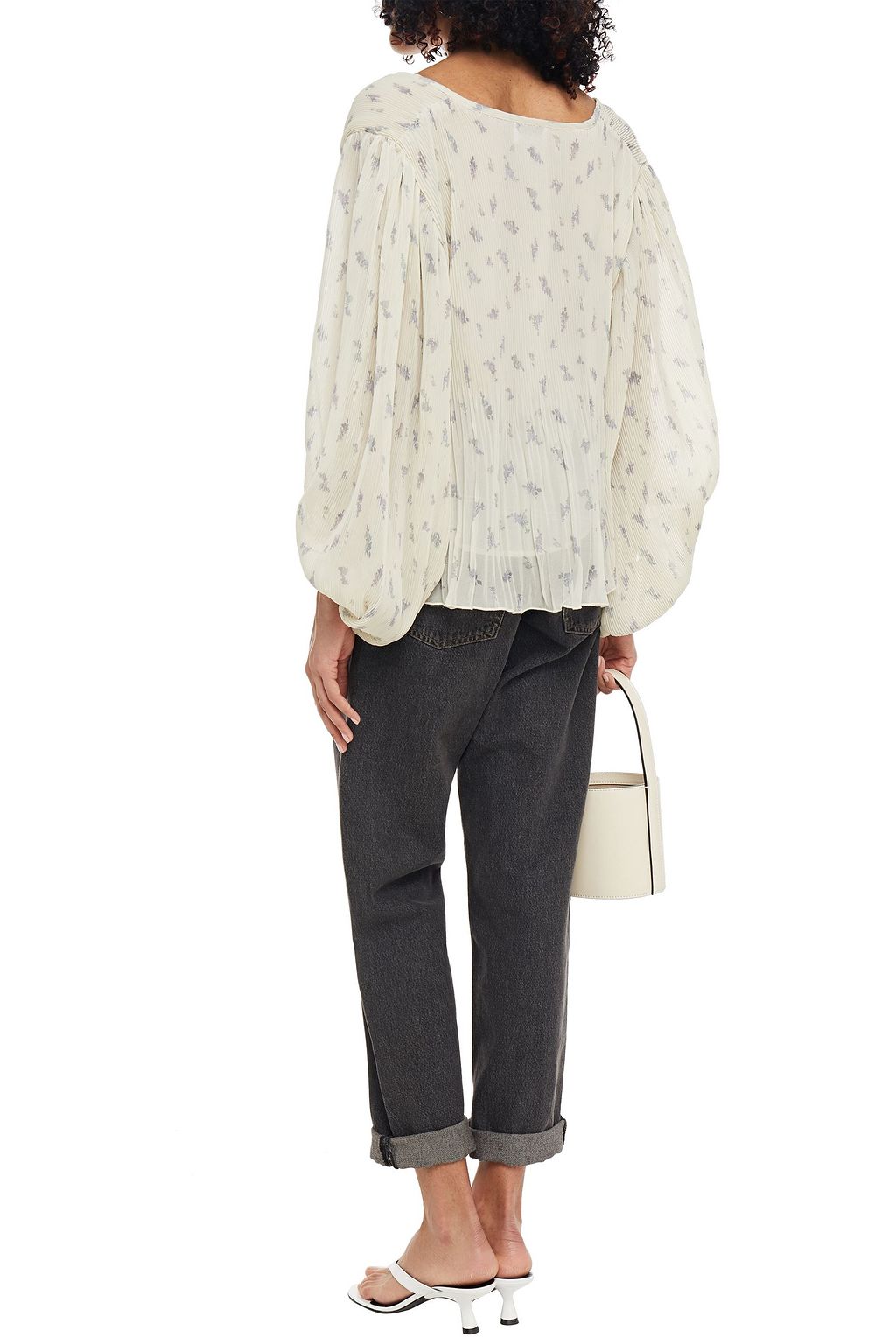 GANNI Plissé leopard-print chiffon top