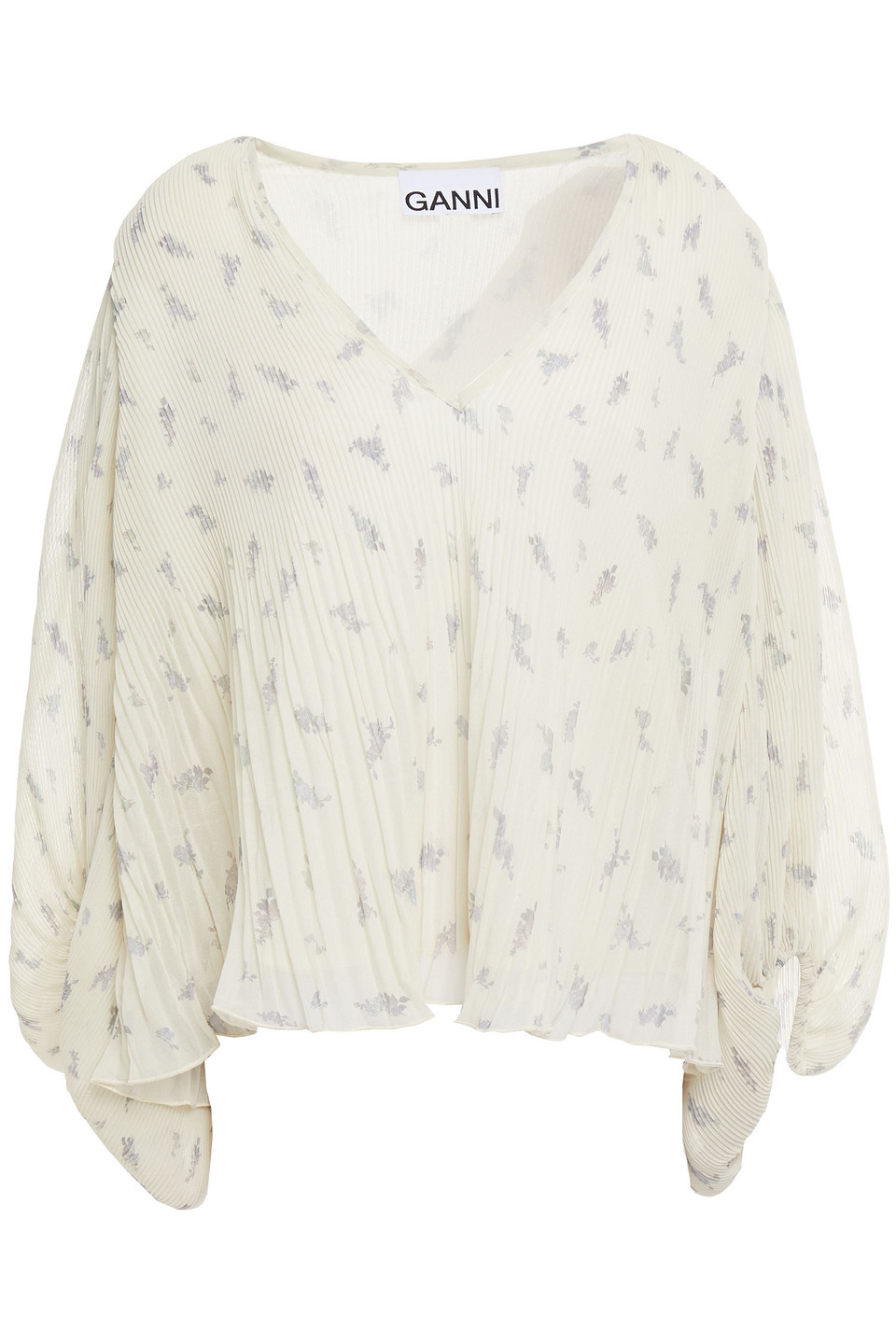 Ganni Woman Plissé Leopard-print Chiffon Top Ivory Size 38
