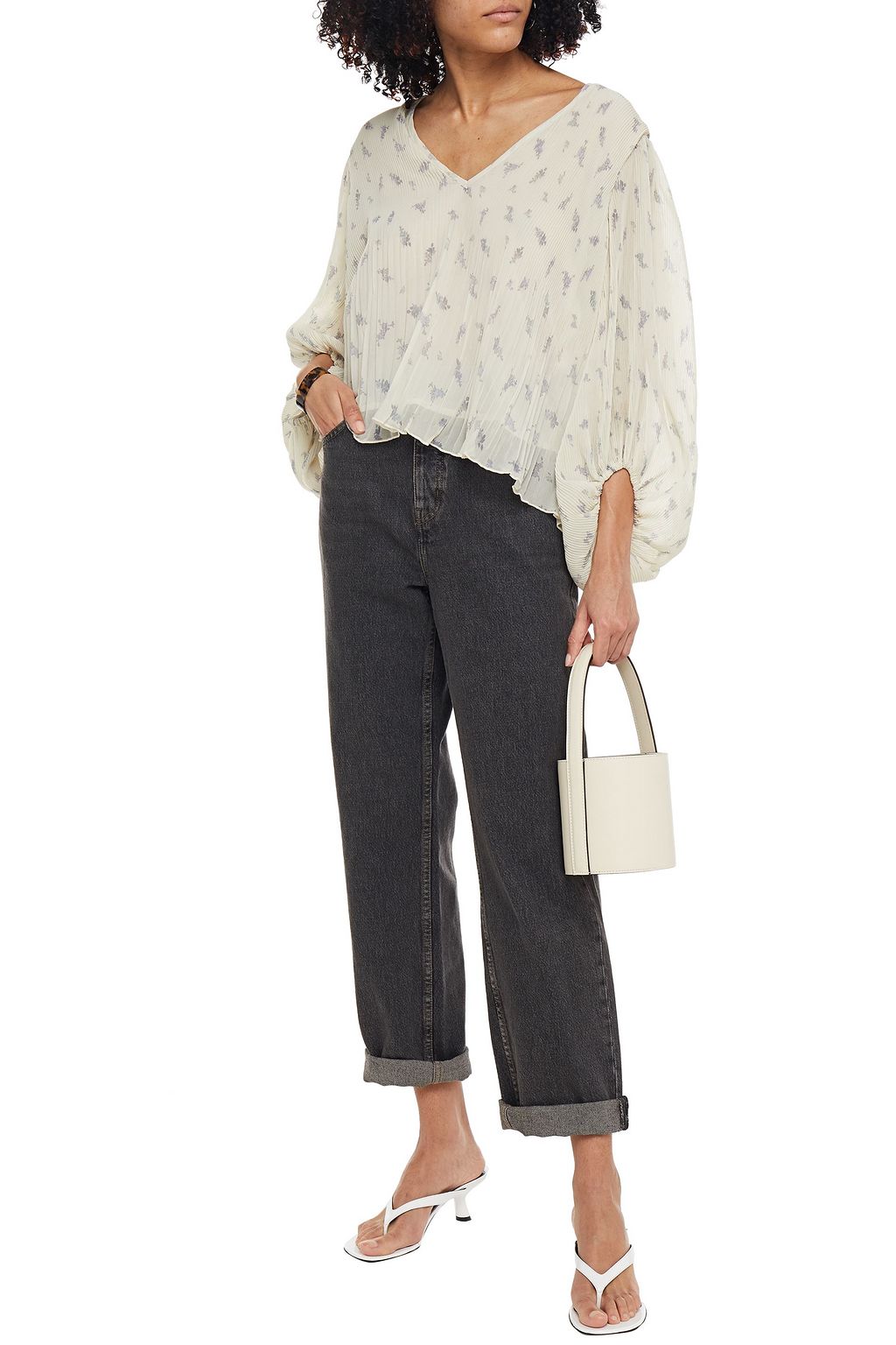 GANNI Plissé leopard-print chiffon top