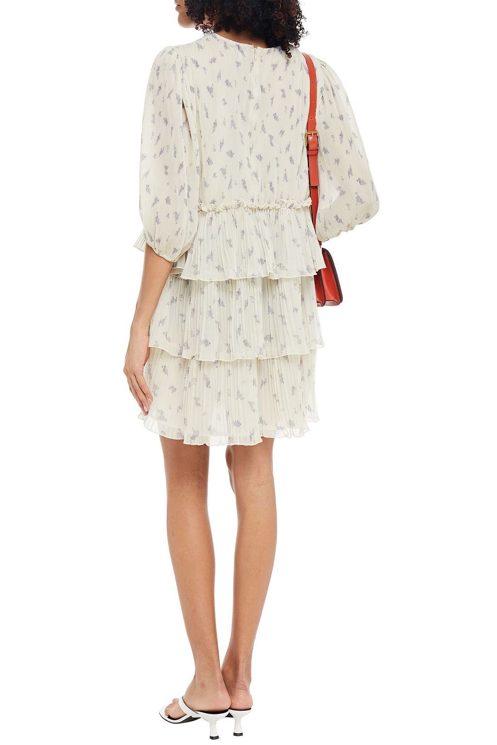 GANNI Tiered leopard-print plissé -georgette mini dress