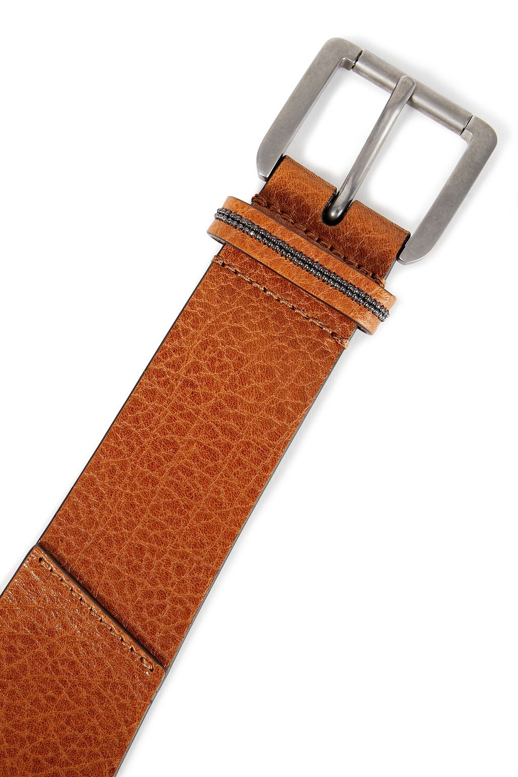 BRUNELLO CUCINELLI Bead-embellished pebbled-leather belt