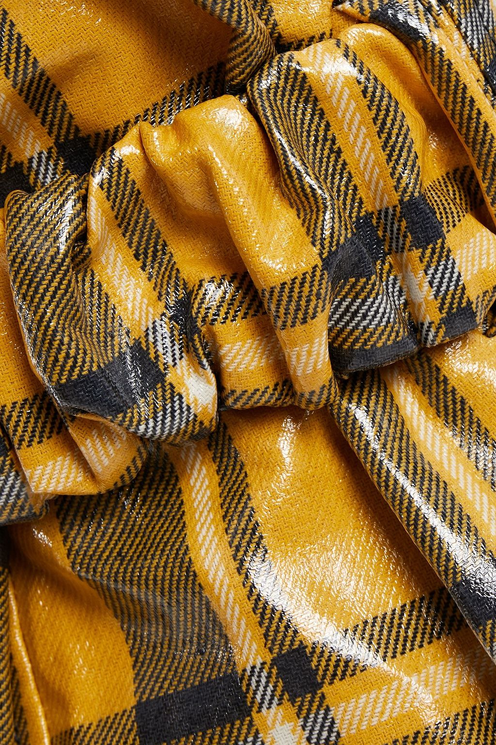 GANNI Checked coated-cotton mini wrap dress