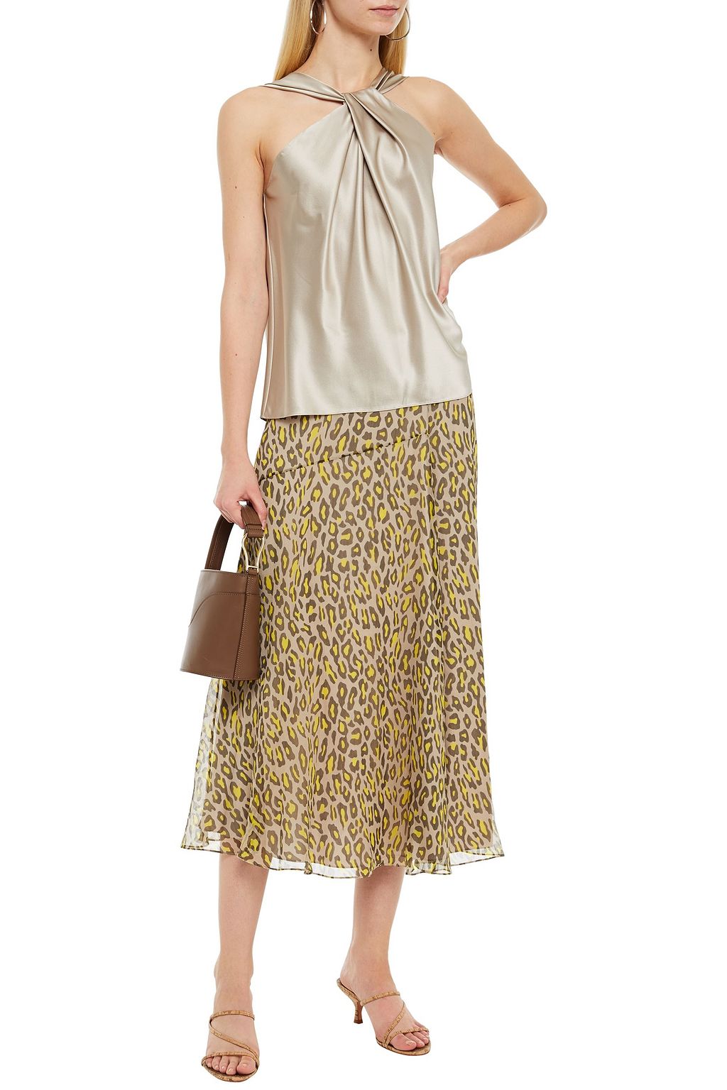 THEORY Twisted stretch-silk satin top