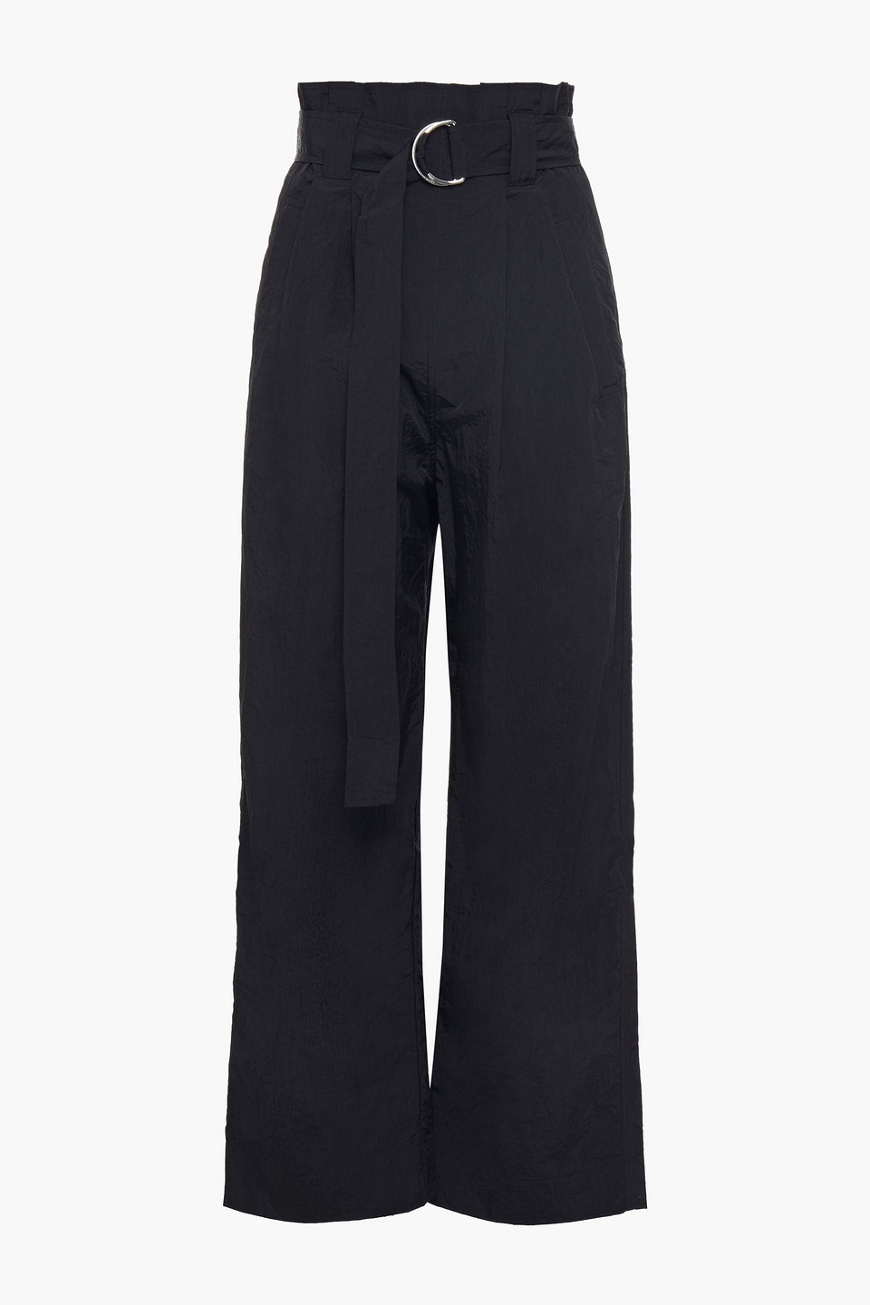 Ganni Woman Belted Pleated Crinkled-taffeta Wide-leg Pants Black Size 38