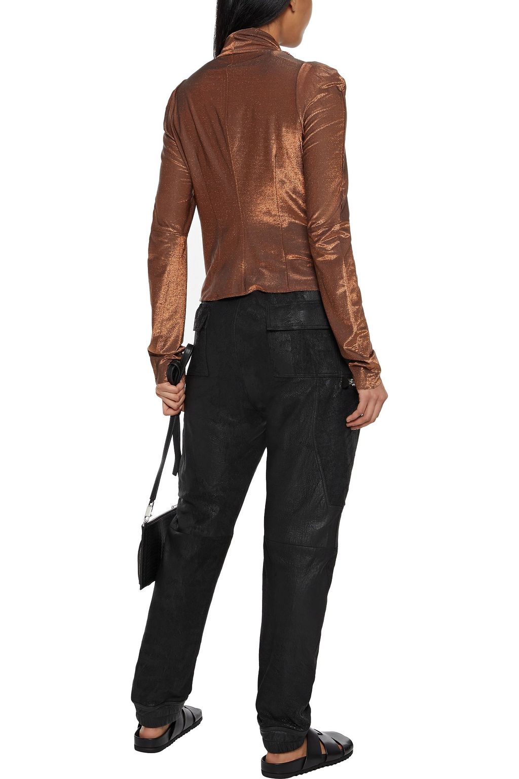 RICK OWENS LILIES Gathered metallic stretch-jersey jacket