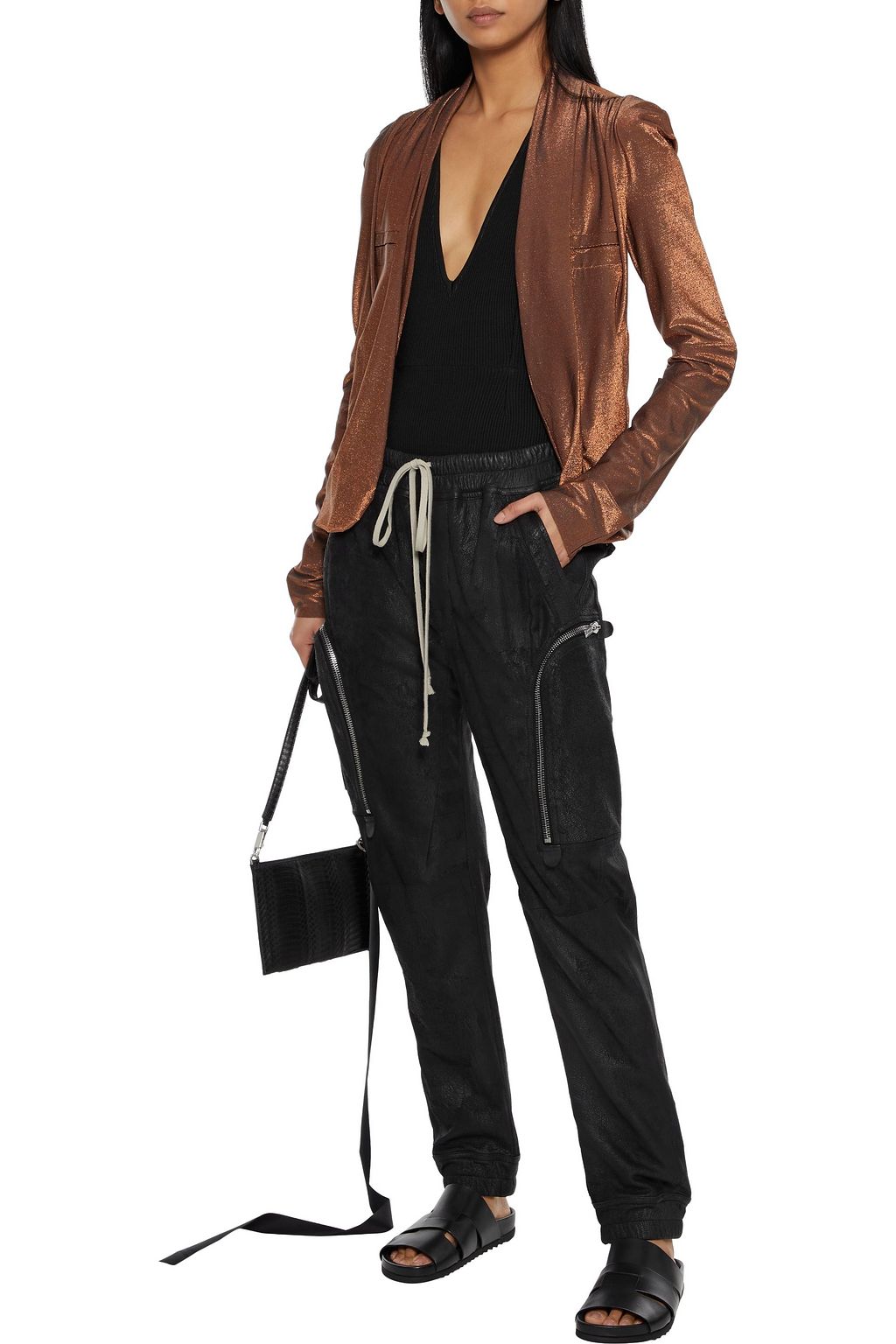 RICK OWENS LILIES Gathered metallic stretch-jersey jacket