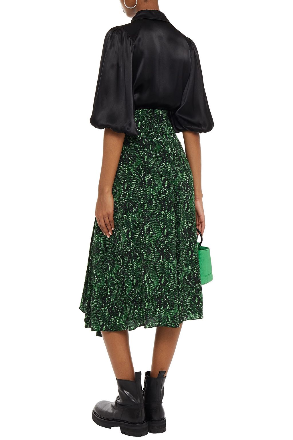 GANNI Gathered floral-print satin shirt