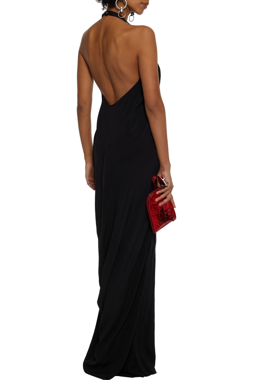 RICK OWENS Pyramid cutout crepe de chine halterneck gown