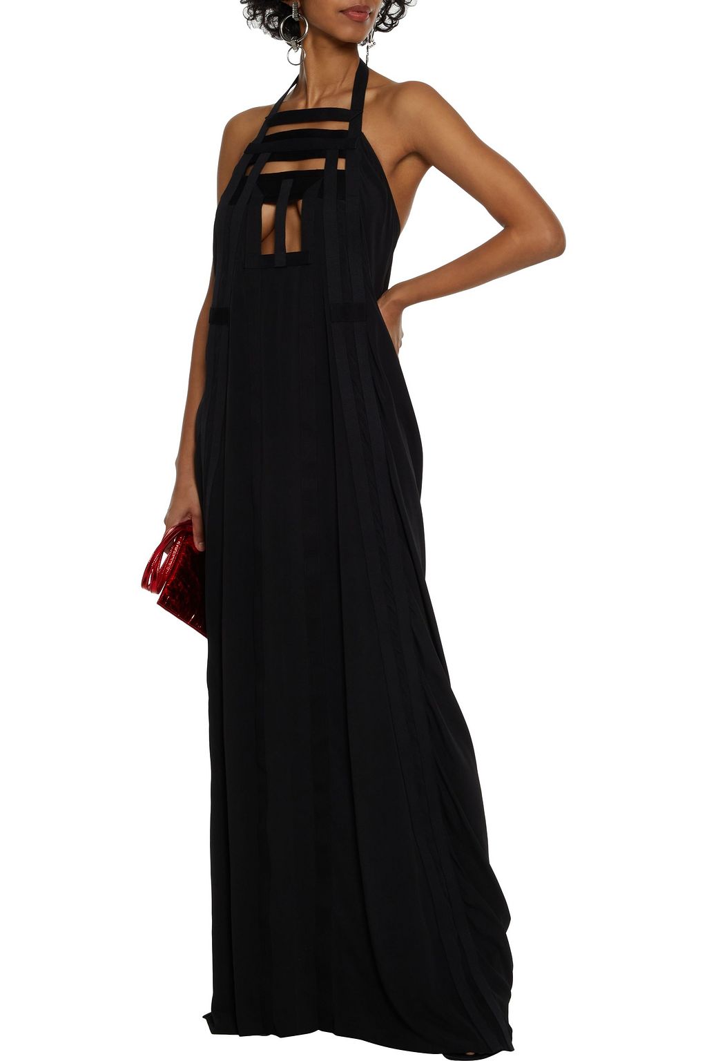RICK OWENS Pyramid cutout crepe de chine halterneck gown