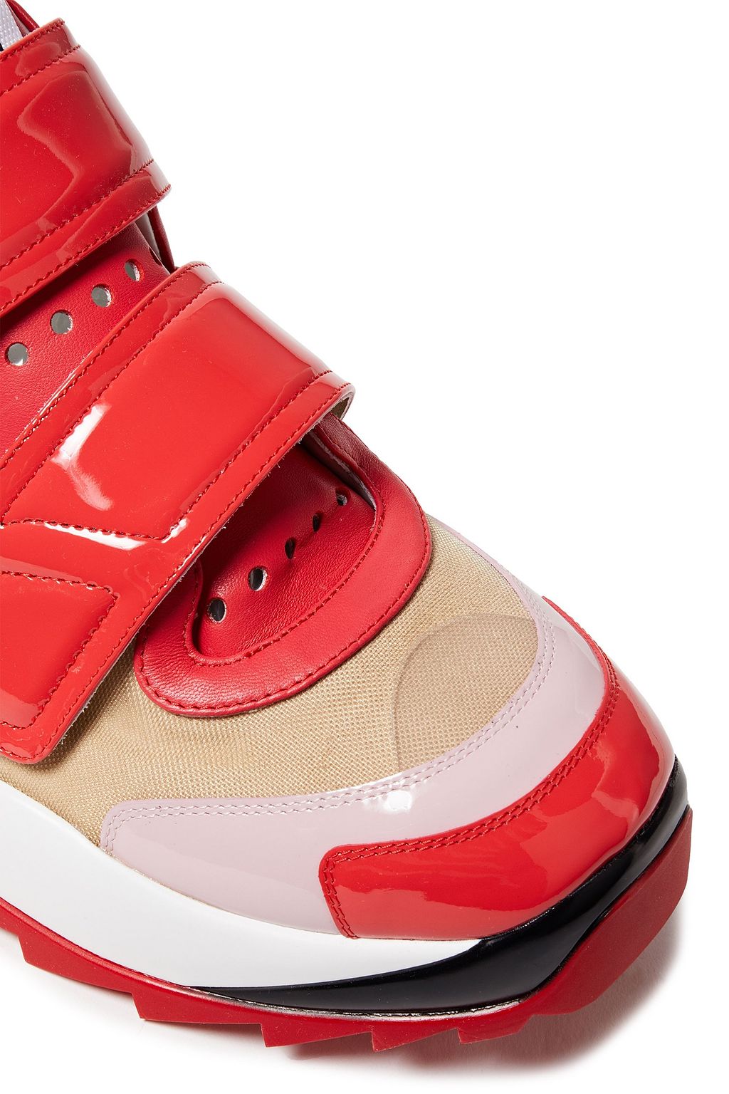 SERGIO ROSSI Color-block mesh, smooth and patent-leather sneakers