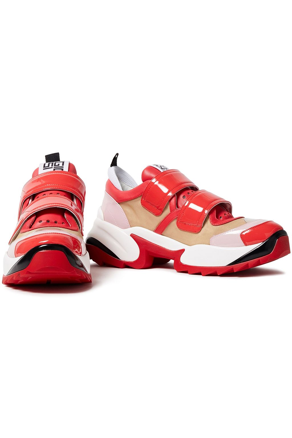 SERGIO ROSSI Color-block mesh, smooth and patent-leather sneakers