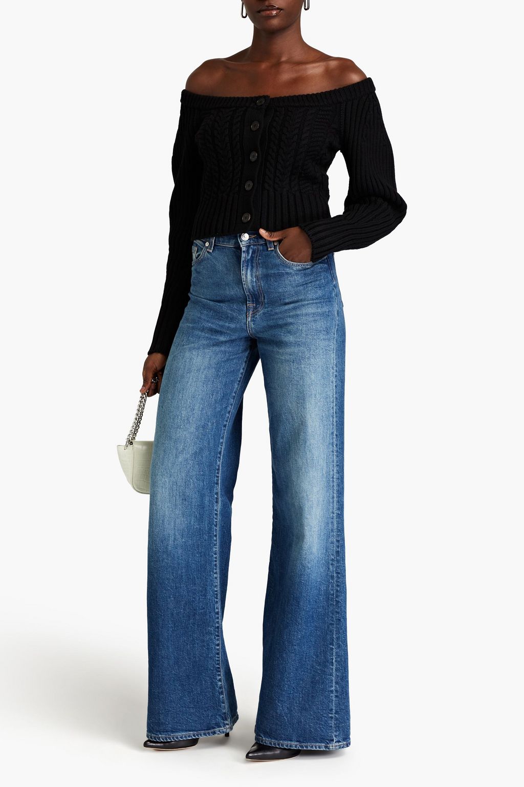 MCQUEEN Cropped cable-knit wool and cashmere-blend cardigan