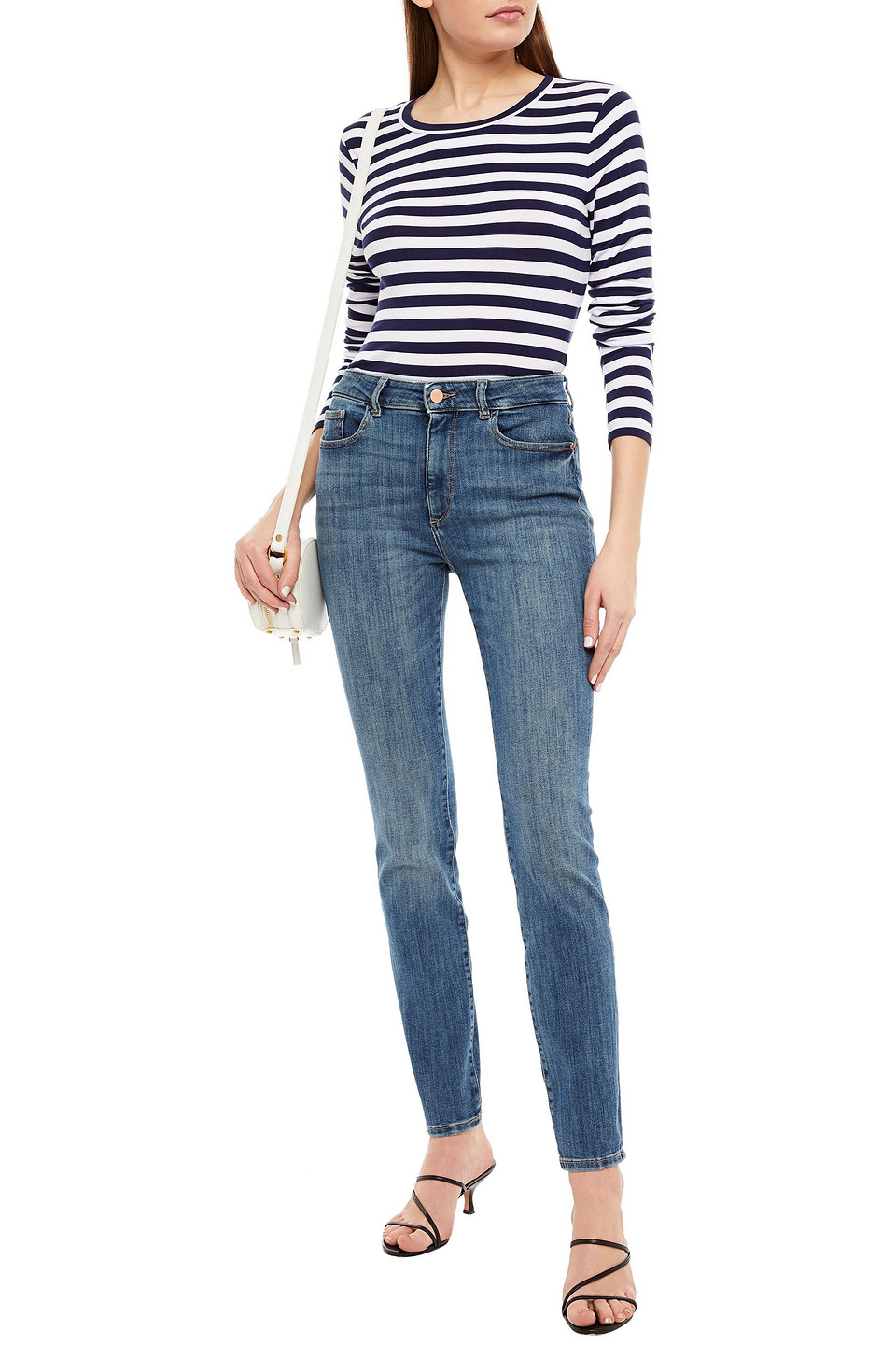 DL1961 NINA DISTRESSED MID-RISE SKINNY JEANS