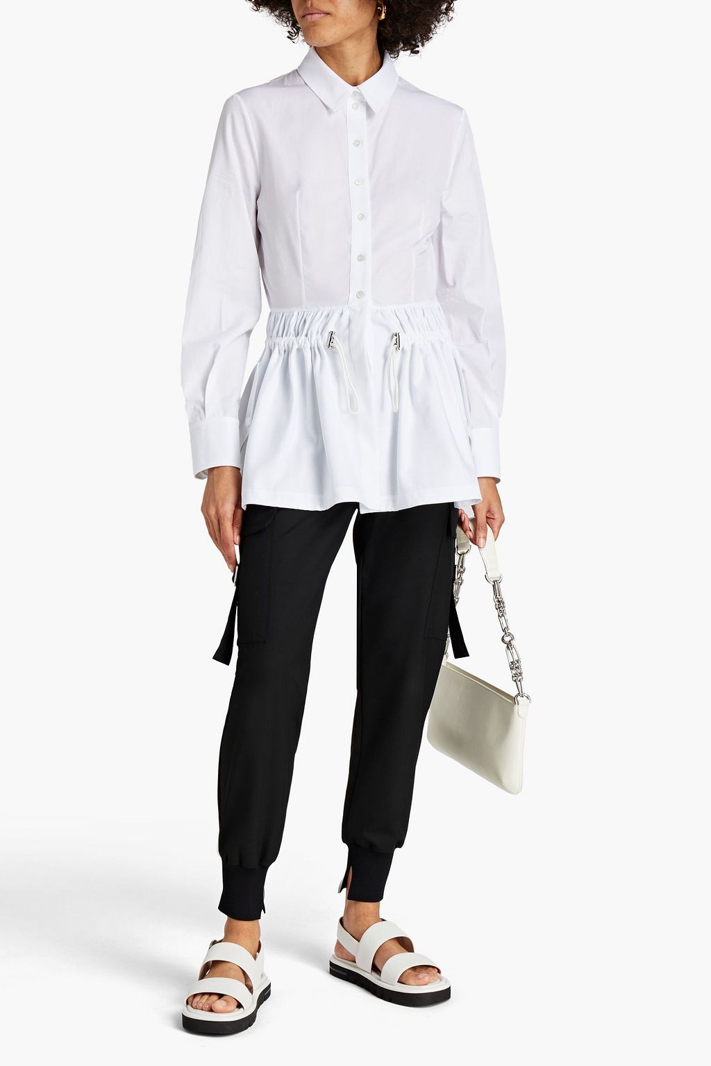 MCQUEEN Piqué-paneled cotton-poplin shirt