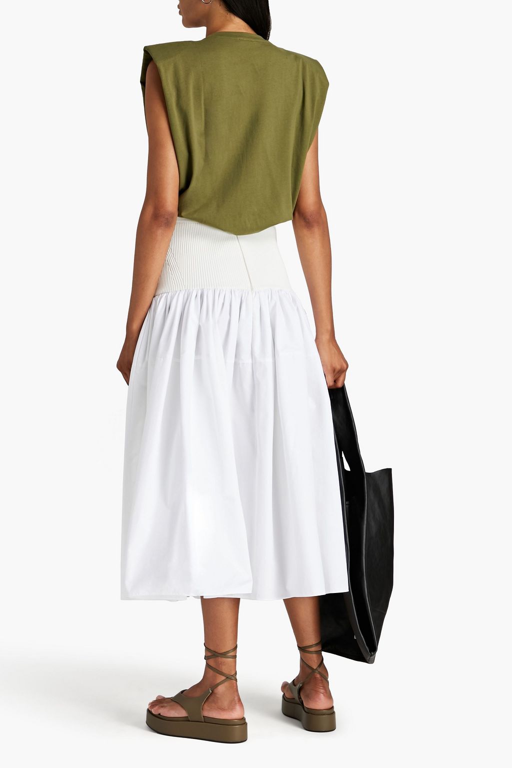MCQUEEN Knit-paneled cotton-poplin midi skirt