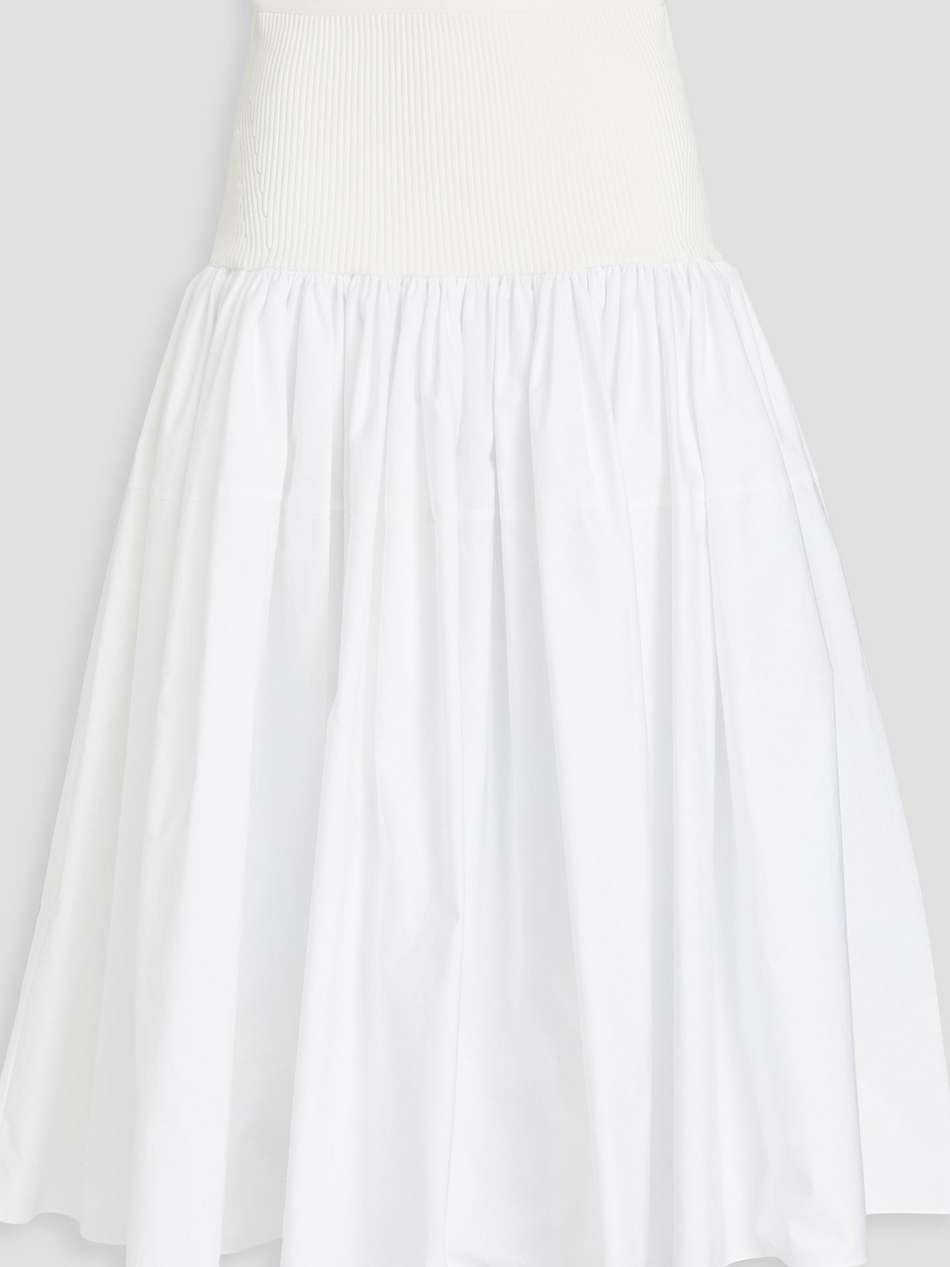 knit-paneled cotton-poplin midi skirt