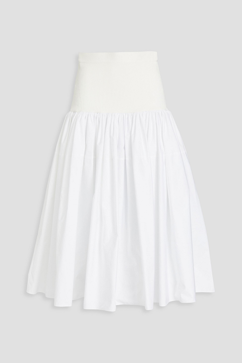 Alexander Mcqueen Knit-paneled Cotton-poplin Midi Skirt In White