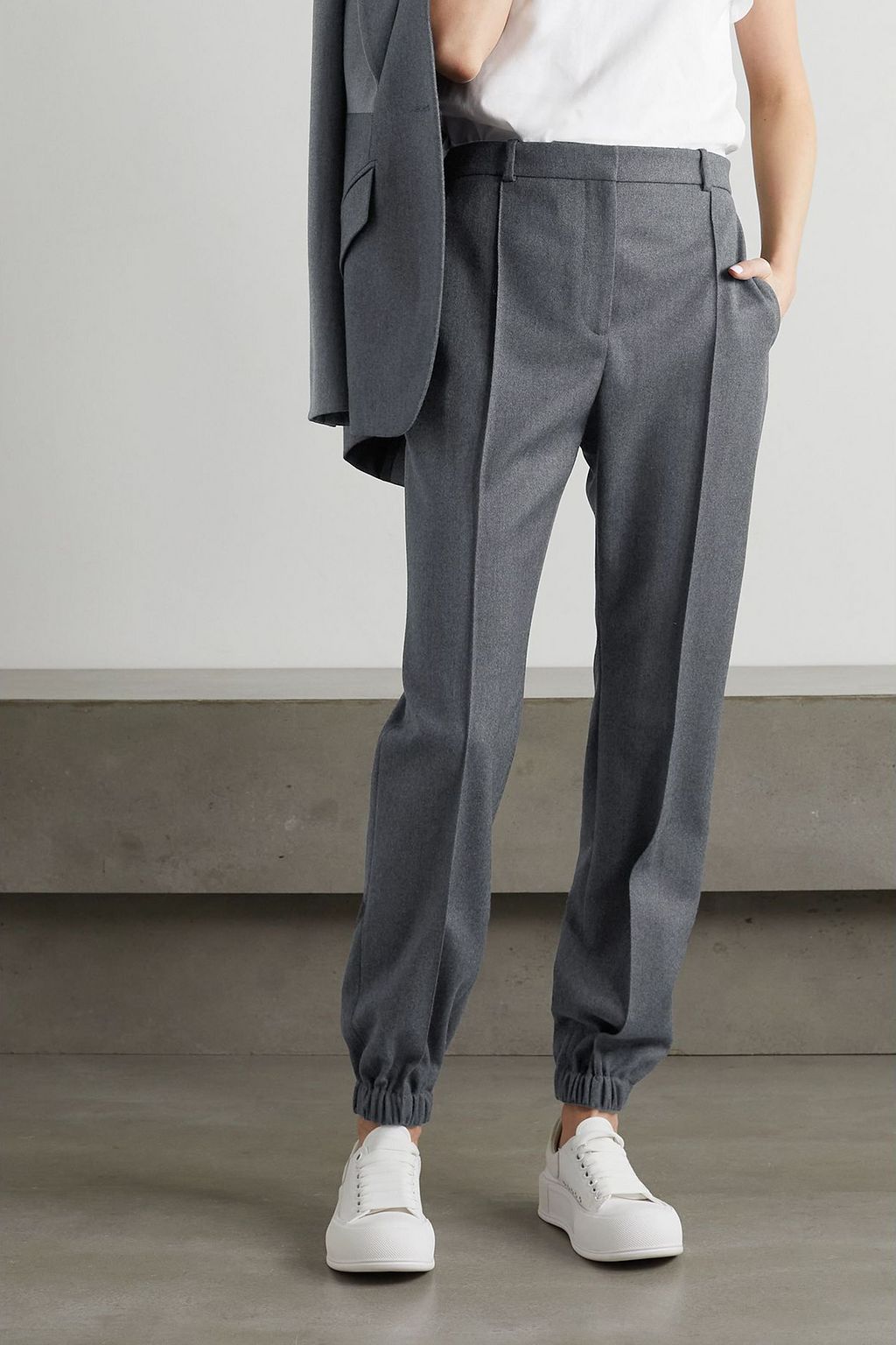 MCQUEEN Pleated wool-flannel tapered pants