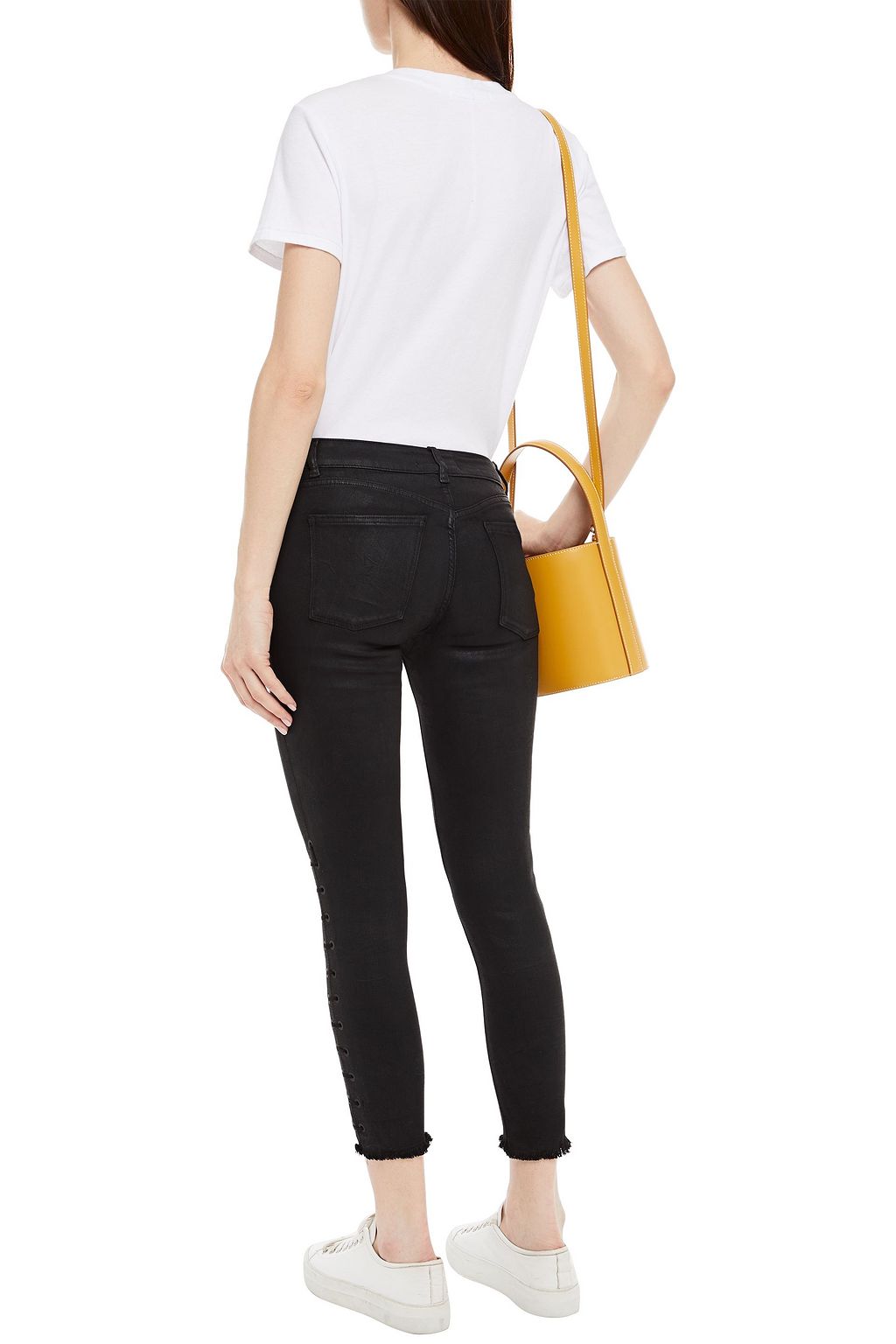 DL1961 Florence cropped lace-up waxed mid-rise skinny jeans
