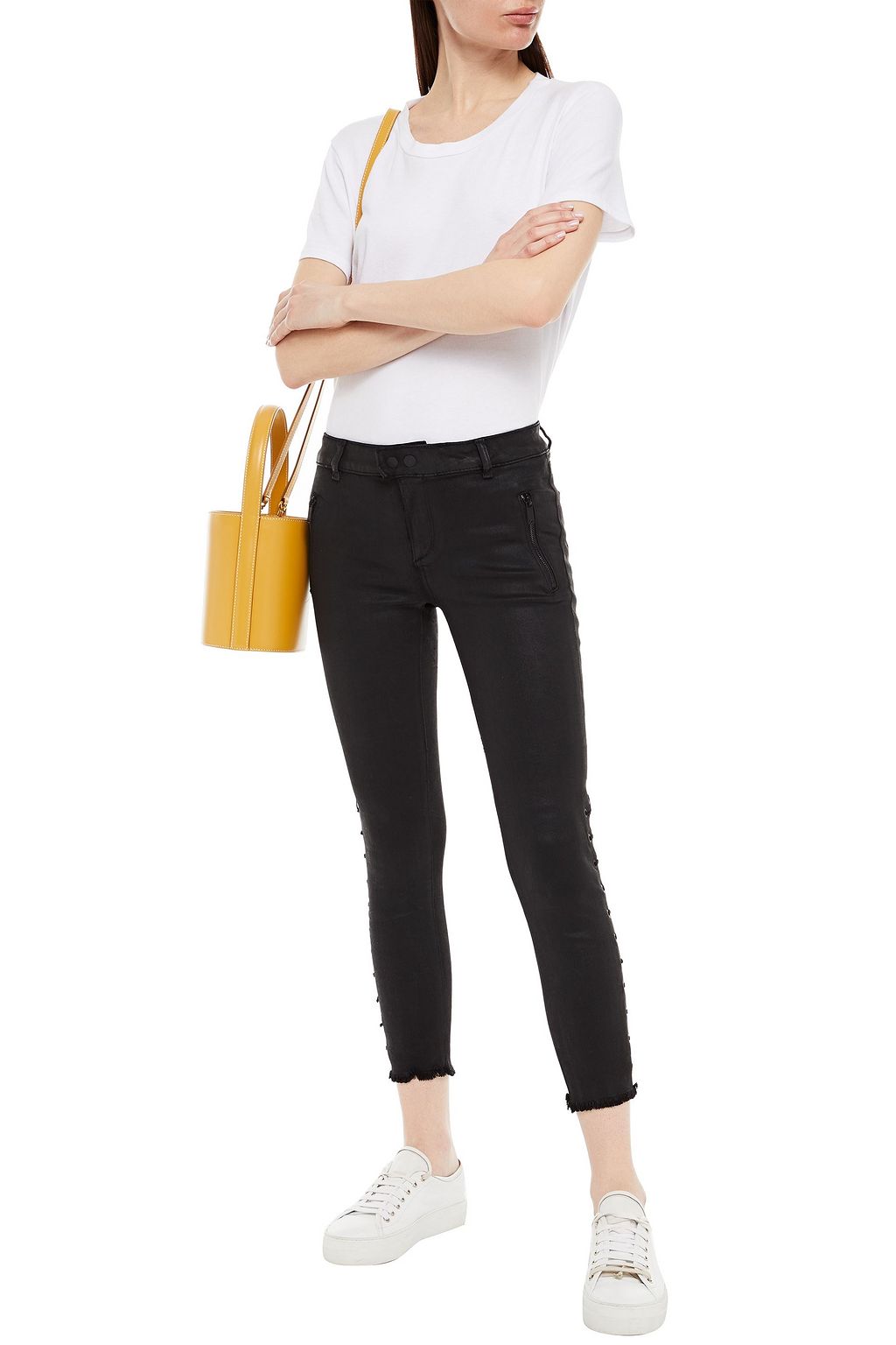 DL1961 Florence cropped lace-up waxed mid-rise skinny jeans