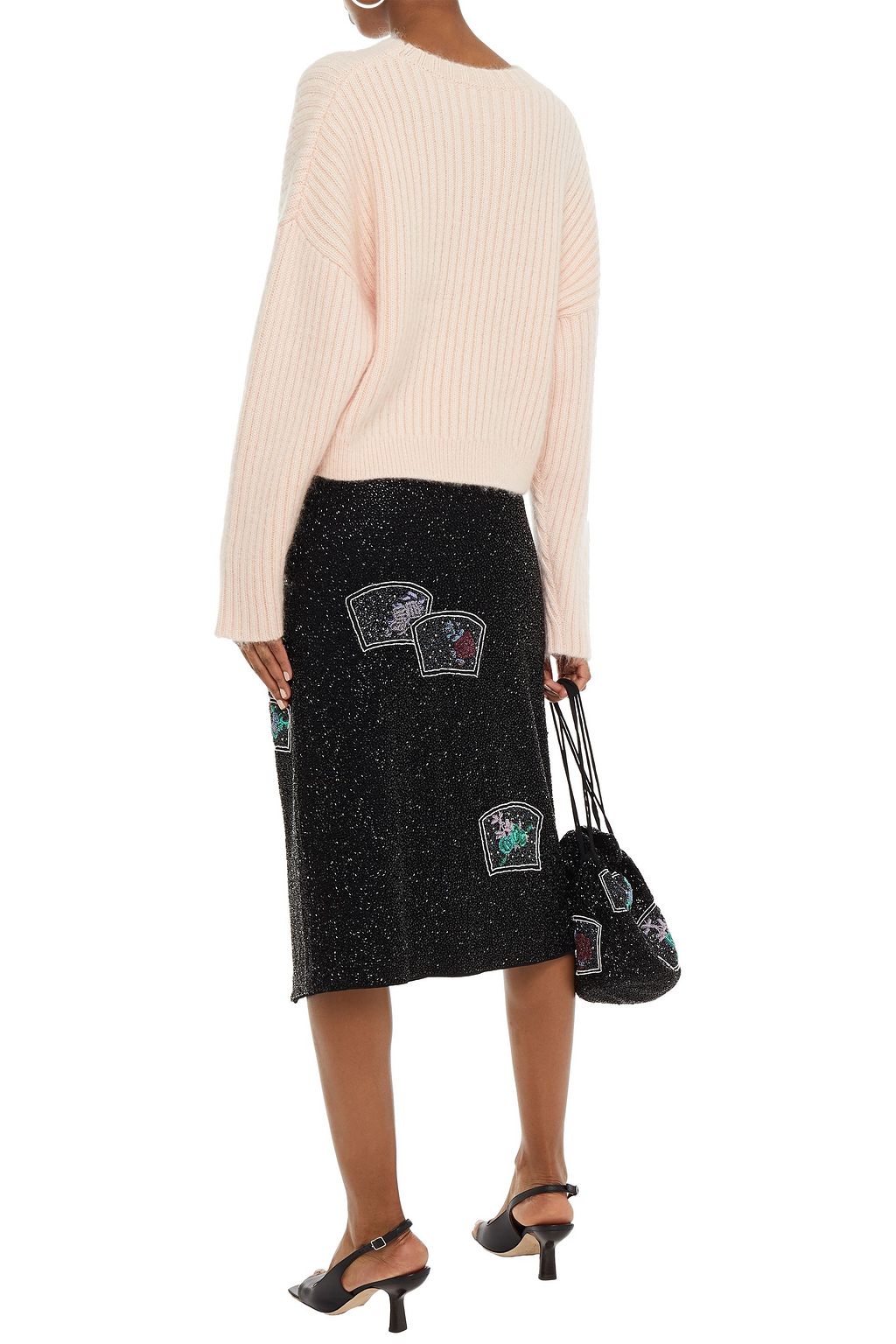 GANNI Zip-detailed beaded crepe skirt