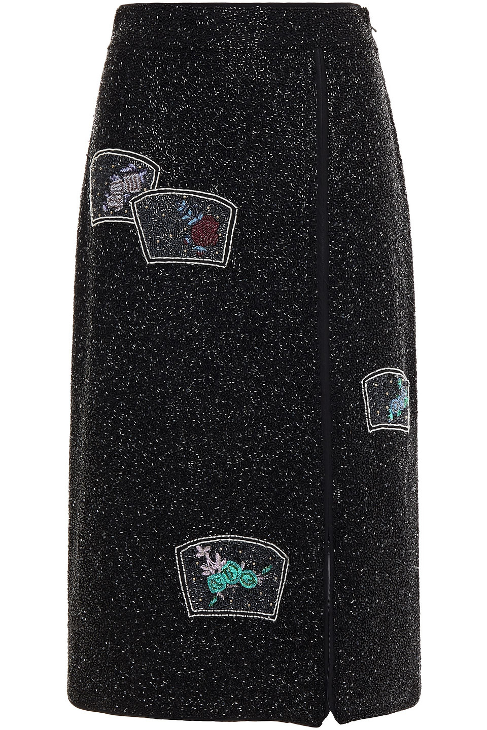 Ganni Woman Zip-detailed Beaded Crepe Skirt Black Size 36