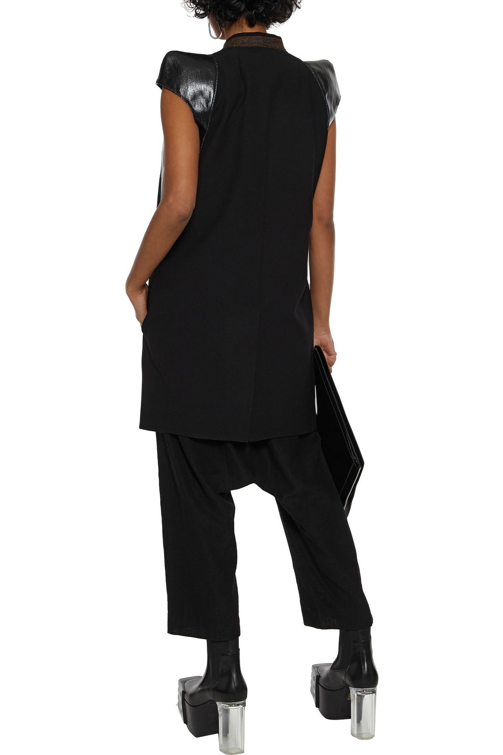 RICK OWENS Coated denim and crepe de chine jacket