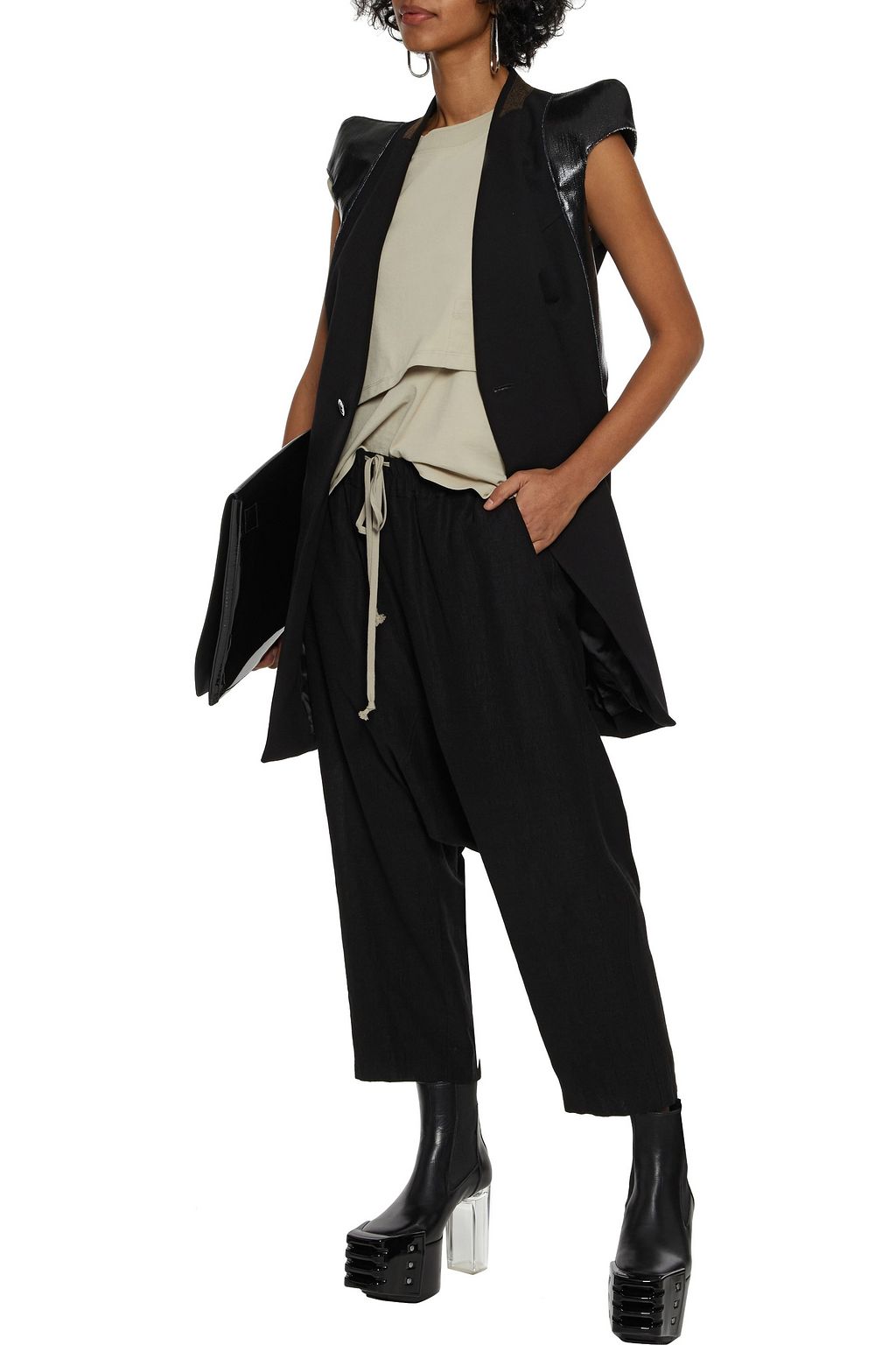 RICK OWENS Coated denim and crepe de chine jacket